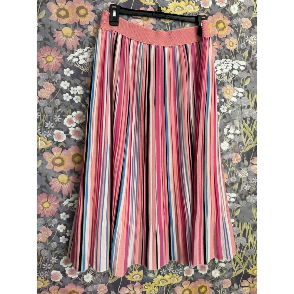MetroWear Striped Pleated Midi Skirt Pink Multi Color Elastic Waist Womens XL - Picture 4 of 6
